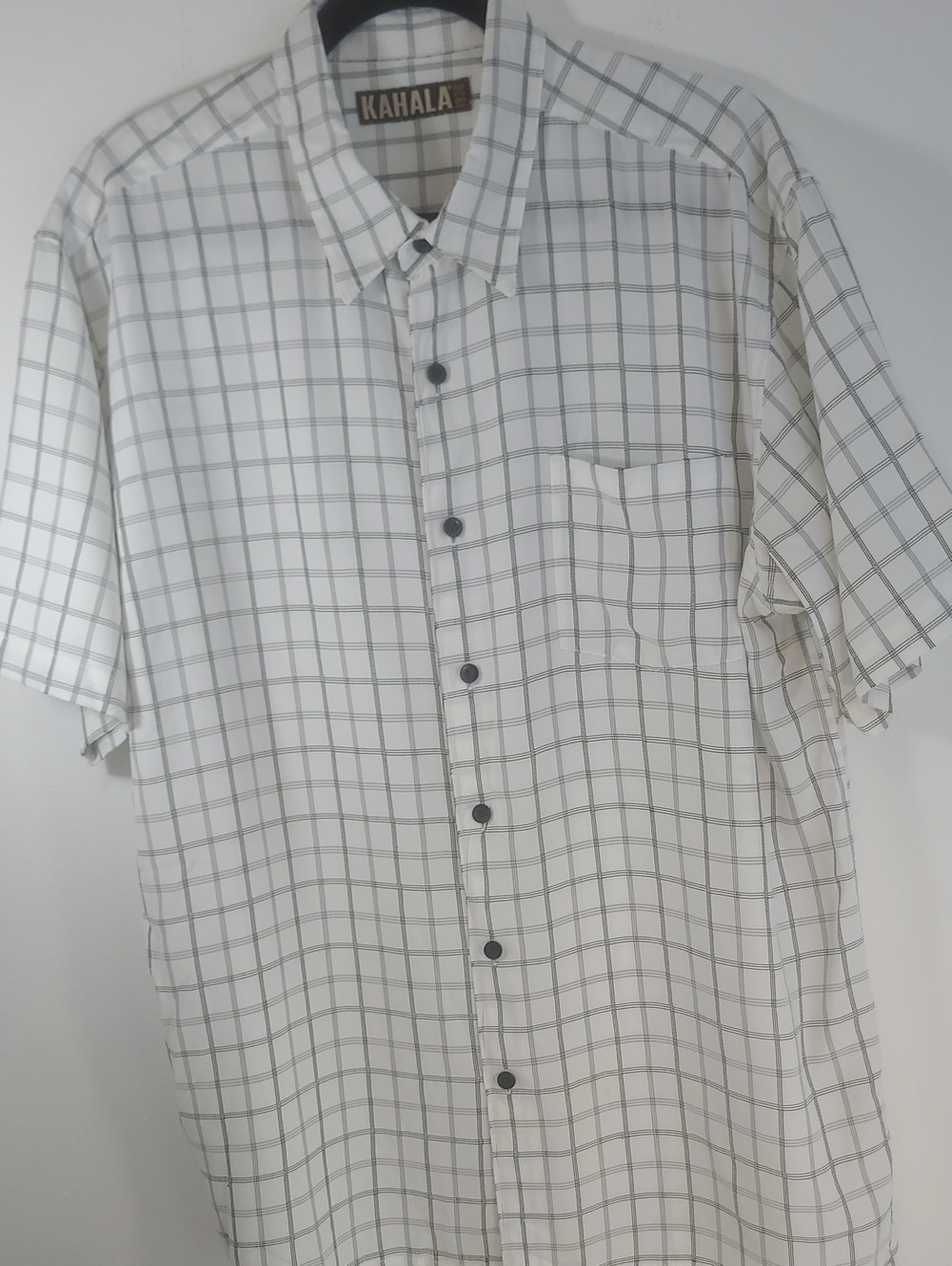 Kahala Men's Shirt Short-Sleeve White Plaid Button-Up  XL